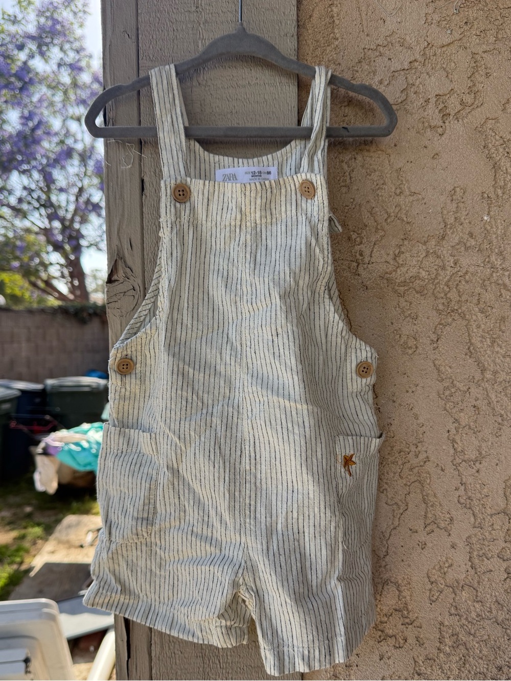 Zara Cream and Blue Striped Kids' Short Overalls